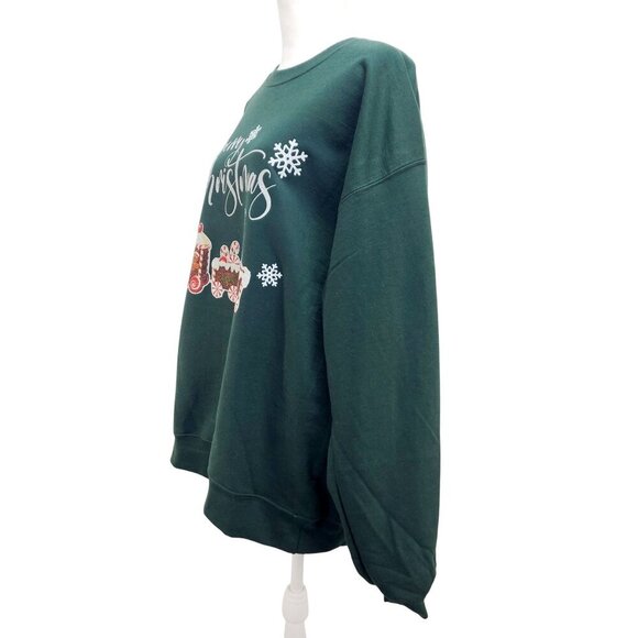 Green Soni Lu Christmas Sweatshirt Unisex With Festive Train Design Size L New - Picture 10 of 12
